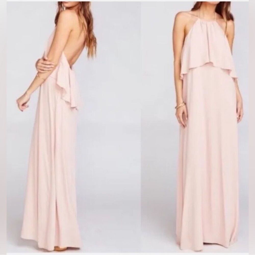 nouvelle AMSALE Light Pink Halter Maxi Bridesmaid Dress Women’s Small